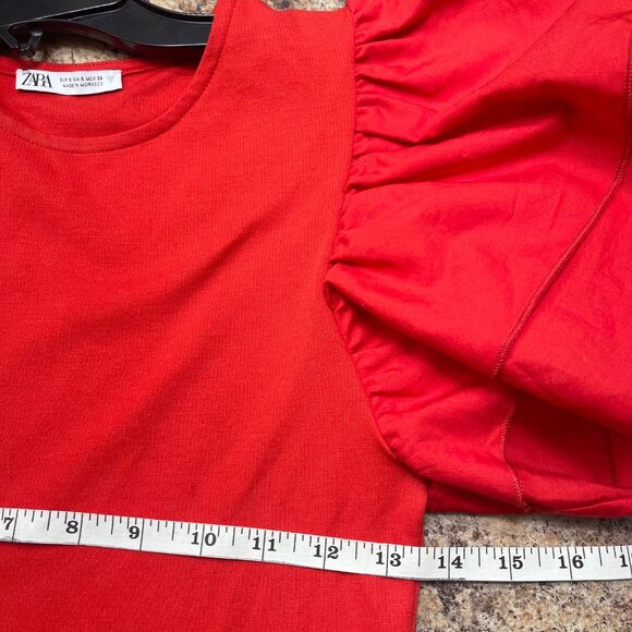 Zara Red Ruffle Sleeve Bodycon Mini Dress Size S - Picture 11 of 13